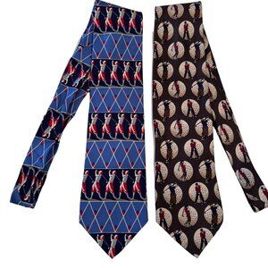 Sterling Hunt Brown OLMO 100% Silk Necktie Blue Red GOLF Print Tie 59" Lot of 2